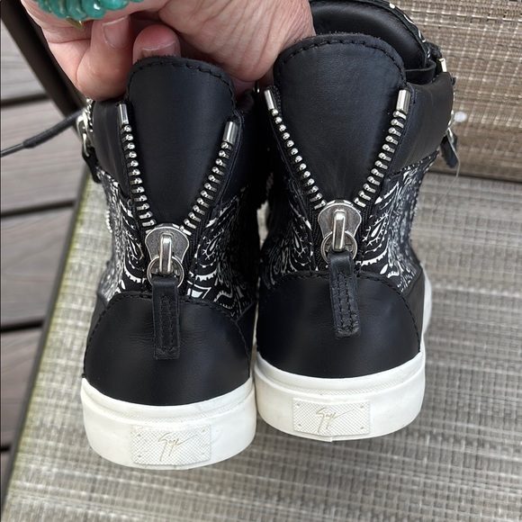 Giuseppe Zanotti Black White Zippers High-Top Sneakers-6 - Picture 4 of 13